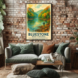Bluestone Gorge Autumn Fishing Watercolor Poster