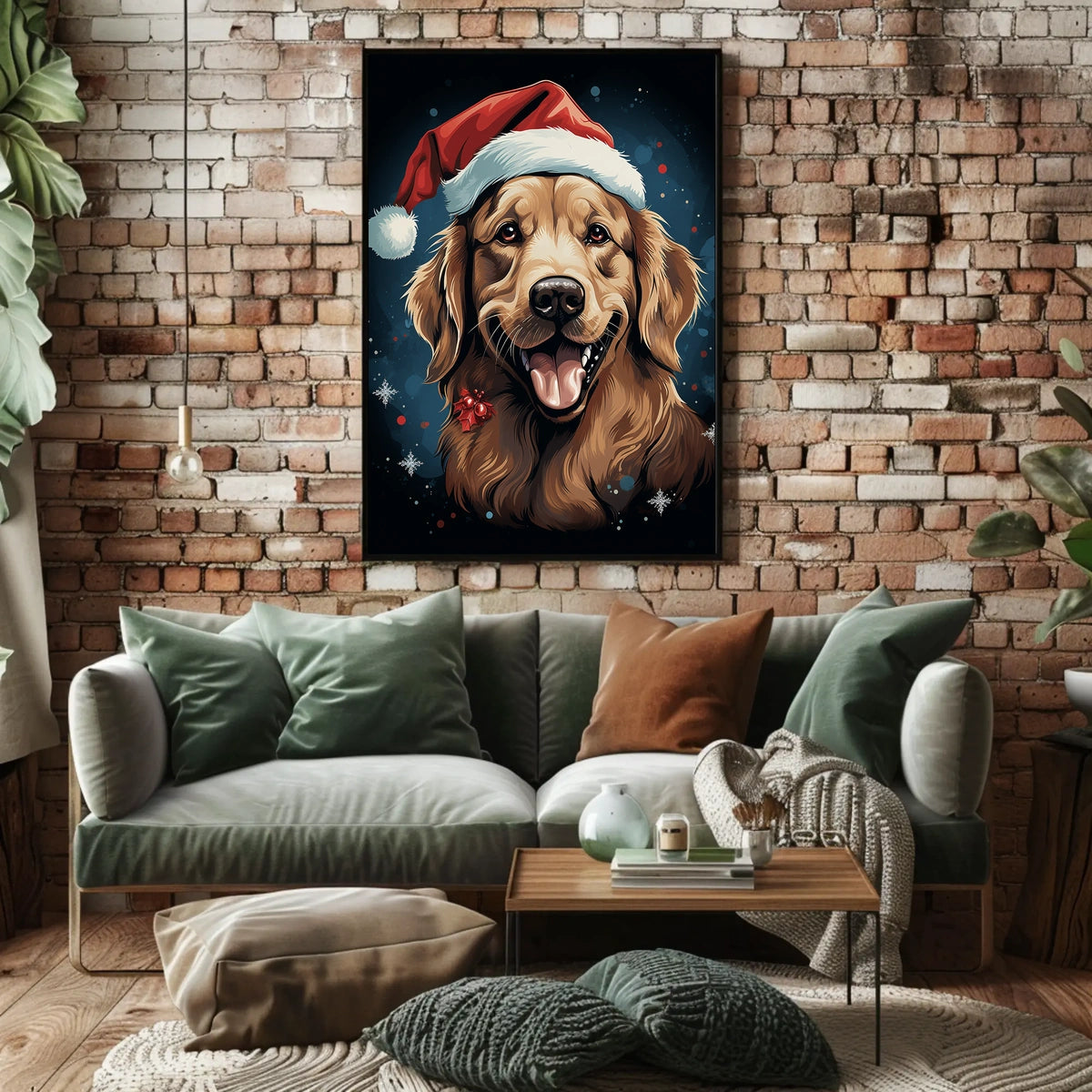 Golden Retriever Festive Christmas Poster: Cheerful Holiday Art