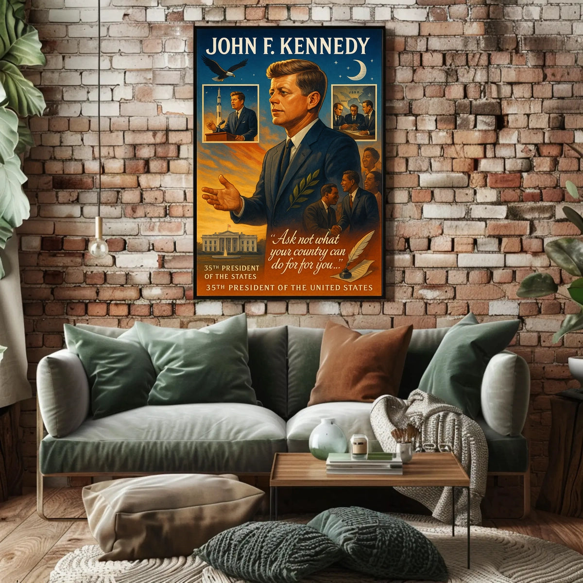 John F. Kennedy Vintage Patriotic Leadership Poster