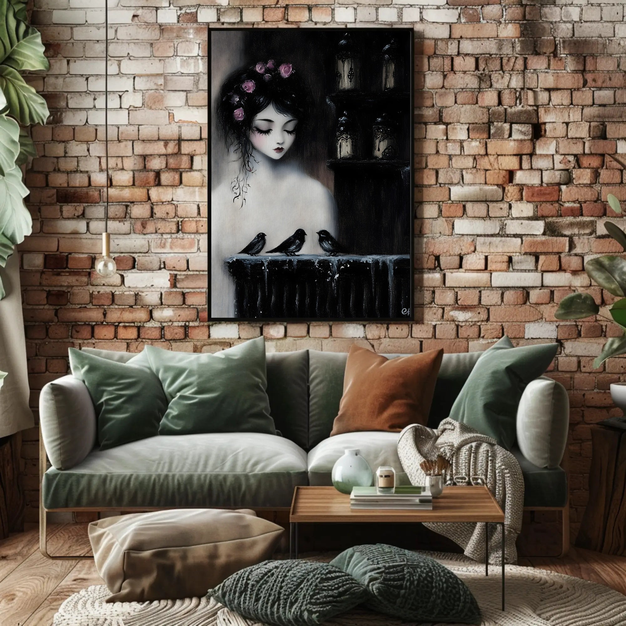Ethereal Gothic Woman with Roses and Birds Poster PosterGoat