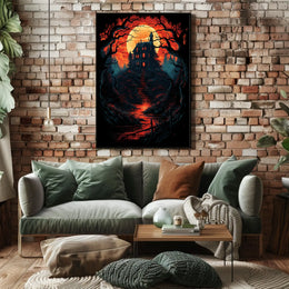 Haunting Gothic Mansion Eerie Landscape Art Poster