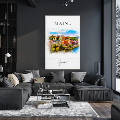Maine Augusta Skyline Watercolor States Collection Poster