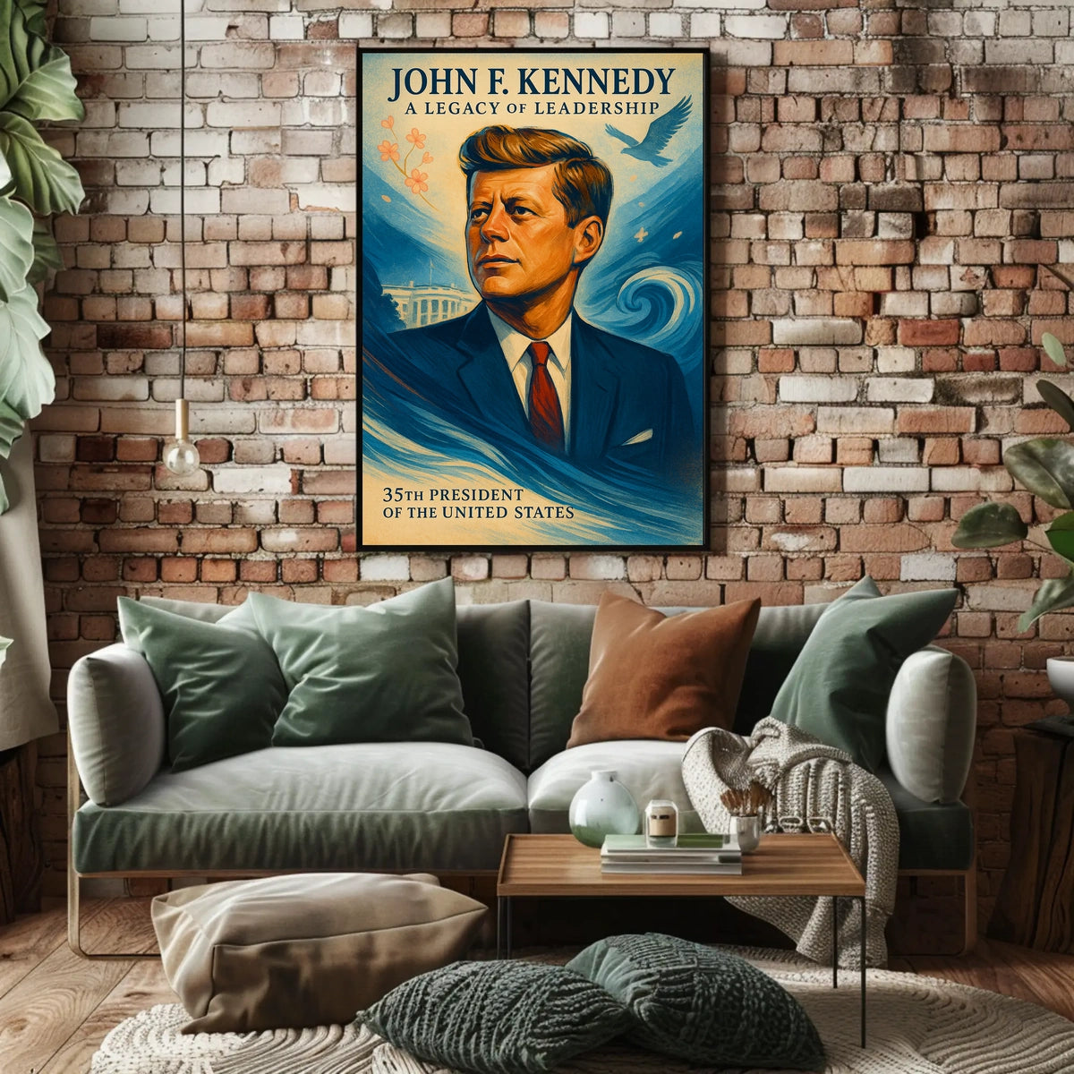 John F. Kennedy Inspirational Vintage Art Poster