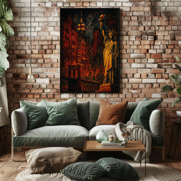 New York City Nightscape Poster Vintage Urban Wall Art