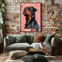 Vibrant Rottweiler Art on Textured Pink Background Animal Poster PosterGoat