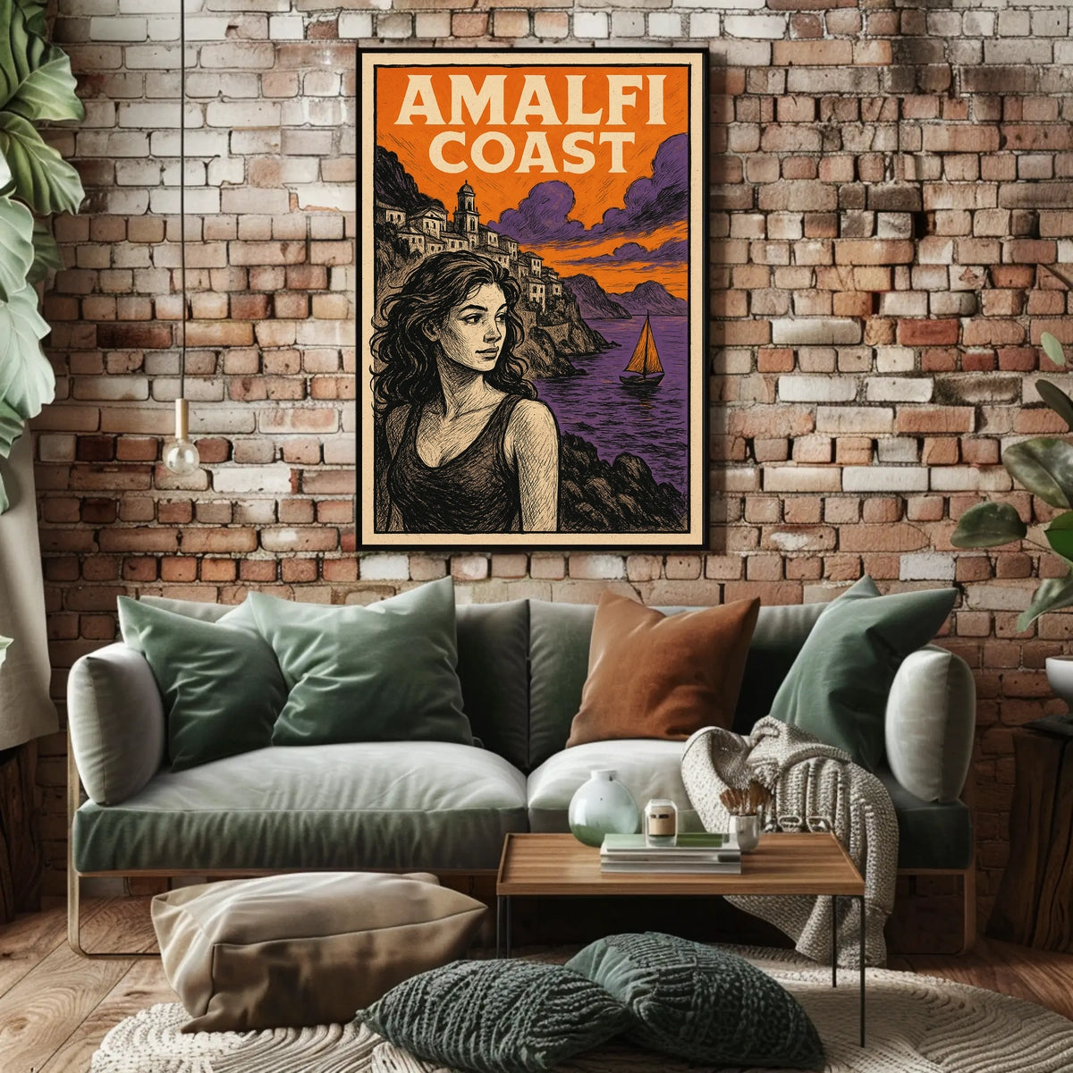 Amalfi Coast Poster Wall Art Coastal Landscape Decor