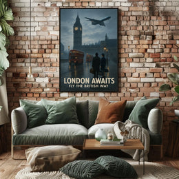 London's Timeless Iconic Twilight Vintage Travel Poster