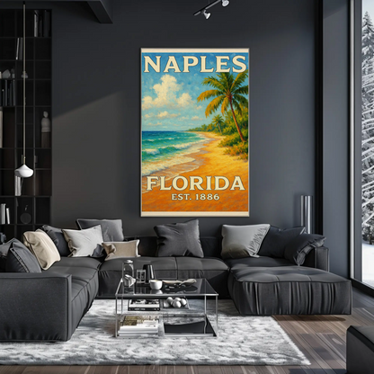 Naples Florida Beach Palms Surf Coastline Travel Poster