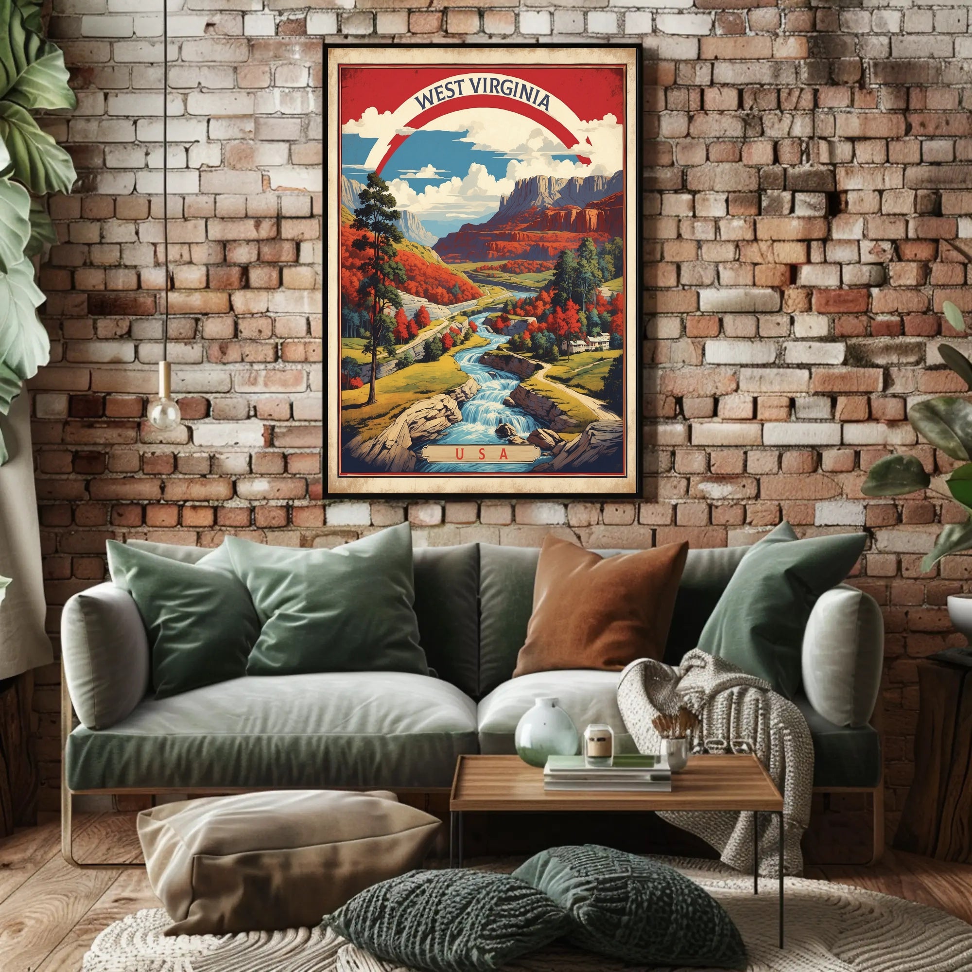West Virginia Vintage Travel Illustration Poster