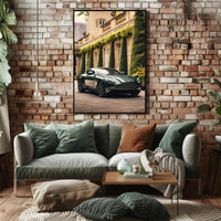 Luxury Green Sports Car at Elegant Mansion Poster