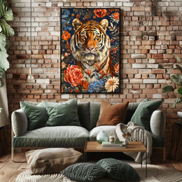 Majestic Tiger Wall Art Amidst Blossoms