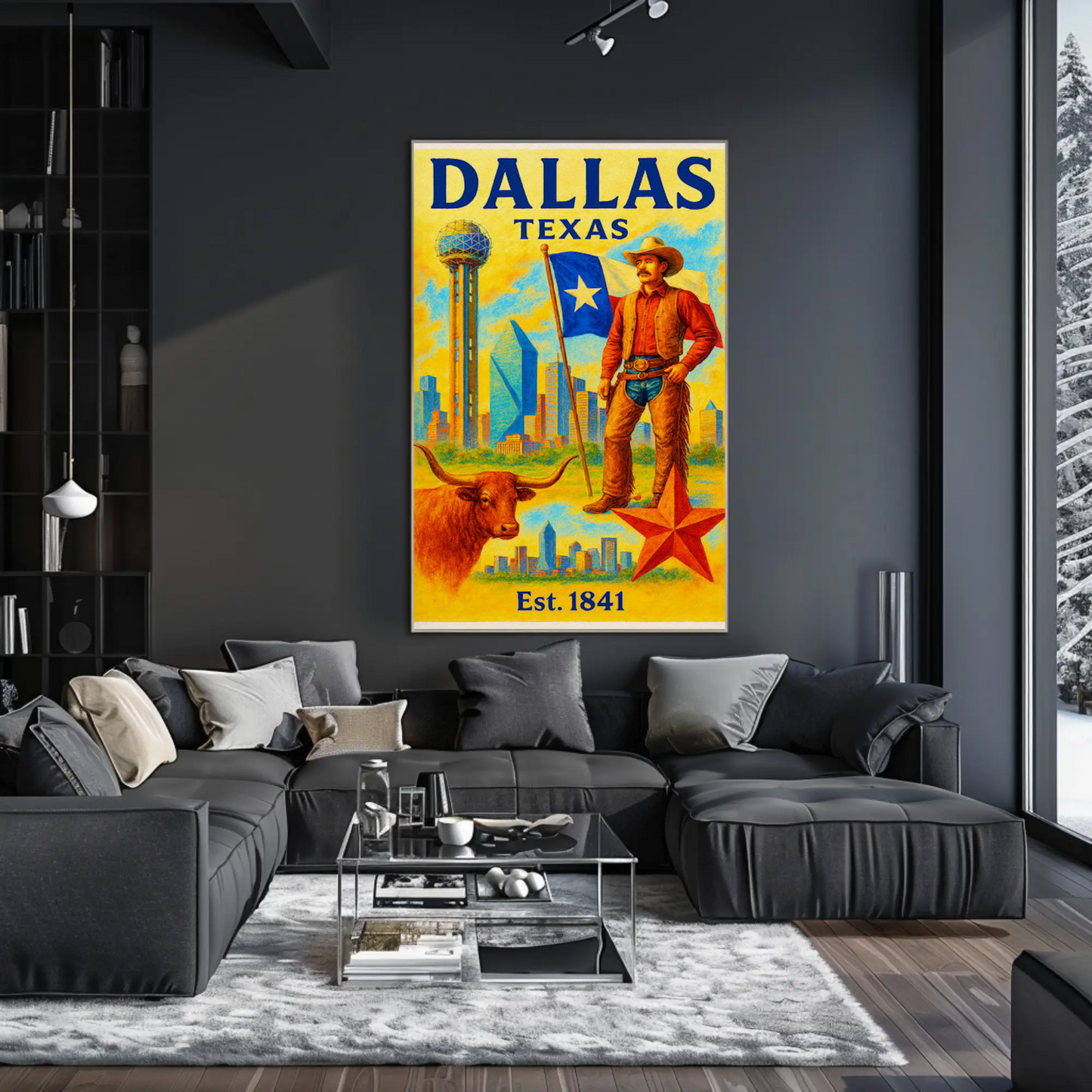Dallas Texas Cowboy Skyline Star Travel Poster
