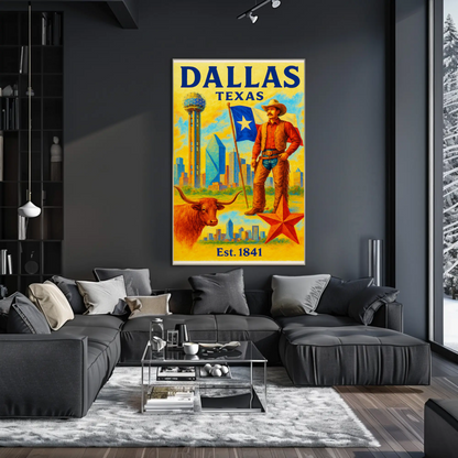 Dallas Texas Cowboy Skyline Star Travel Poster