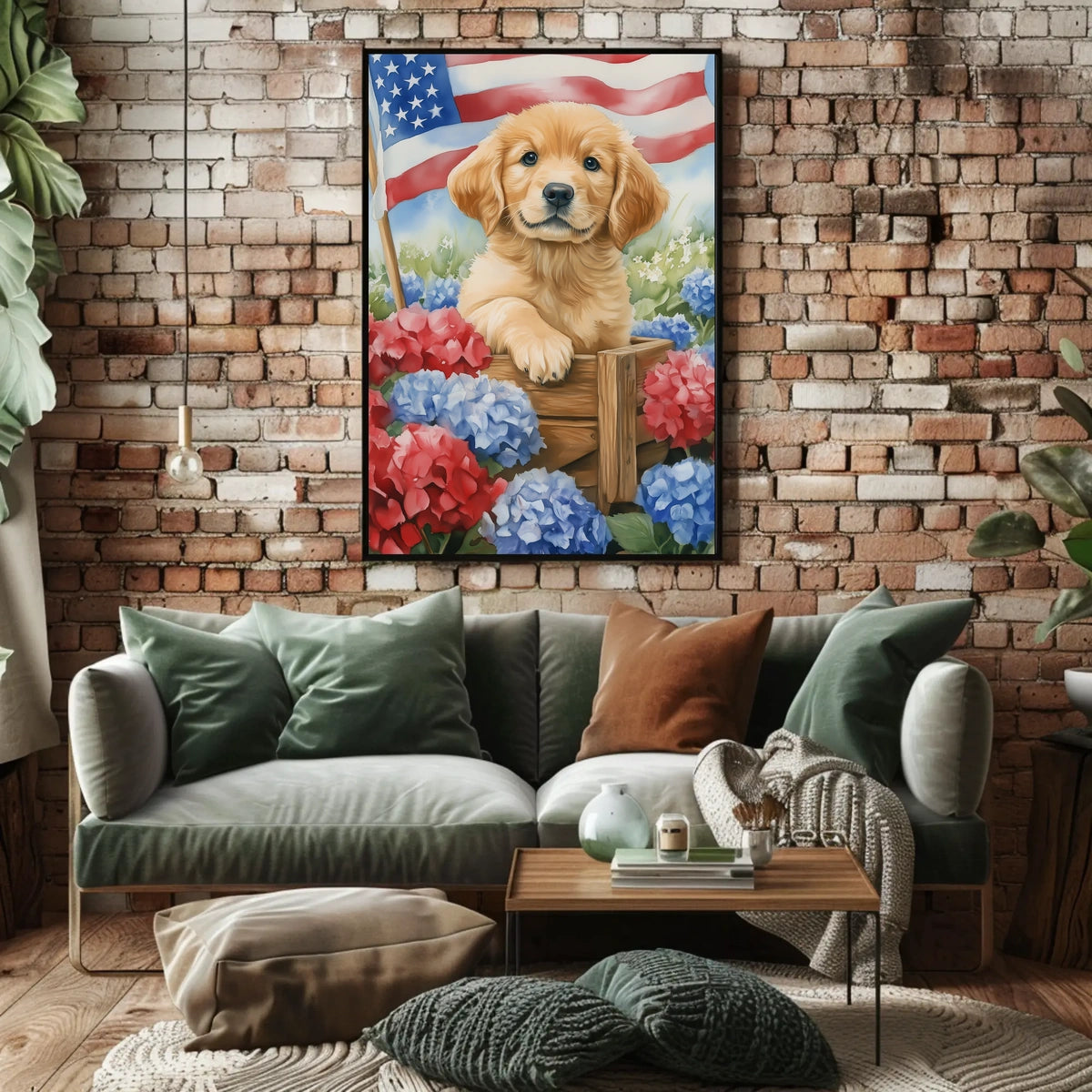 Beautiful Golden Retriever Puppy In A Wooden Wagon Poster