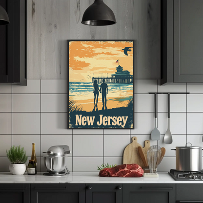 New Jersey Beach Couple Vintage Poster