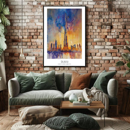 Dubai Skyline Modern Abstract Watercolor Urban or Cityscape Poster PosterGoat