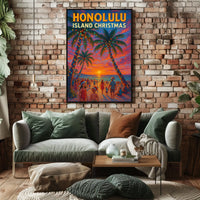 Honolulu Island Christmas Poster