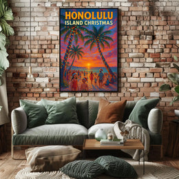 Honolulu Island Christmas Poster