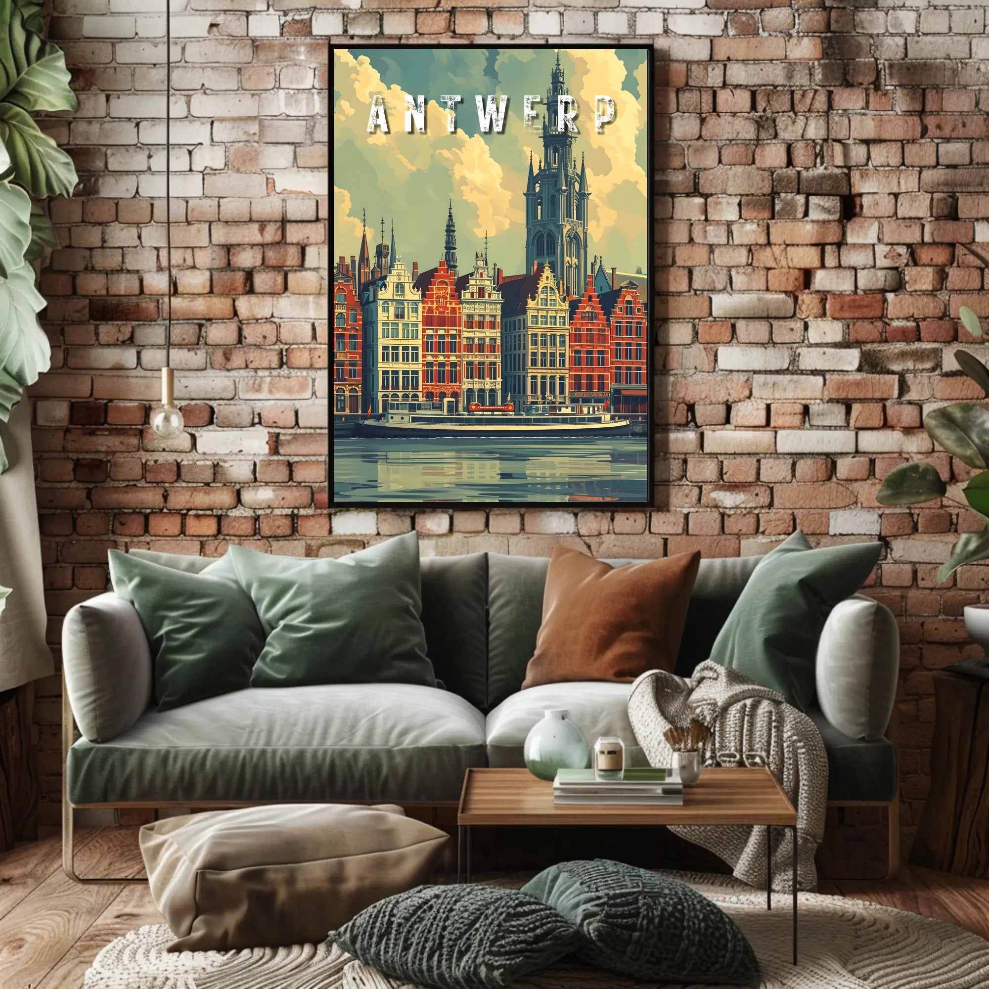Antwerp cityscape illustration with vintage flair: Urban or Cityscape Poster