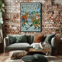 Reindeer Hockey Holiday Sports Poster