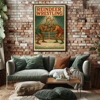 Reindeer Wrestling Holiday Art Print Sports Poster