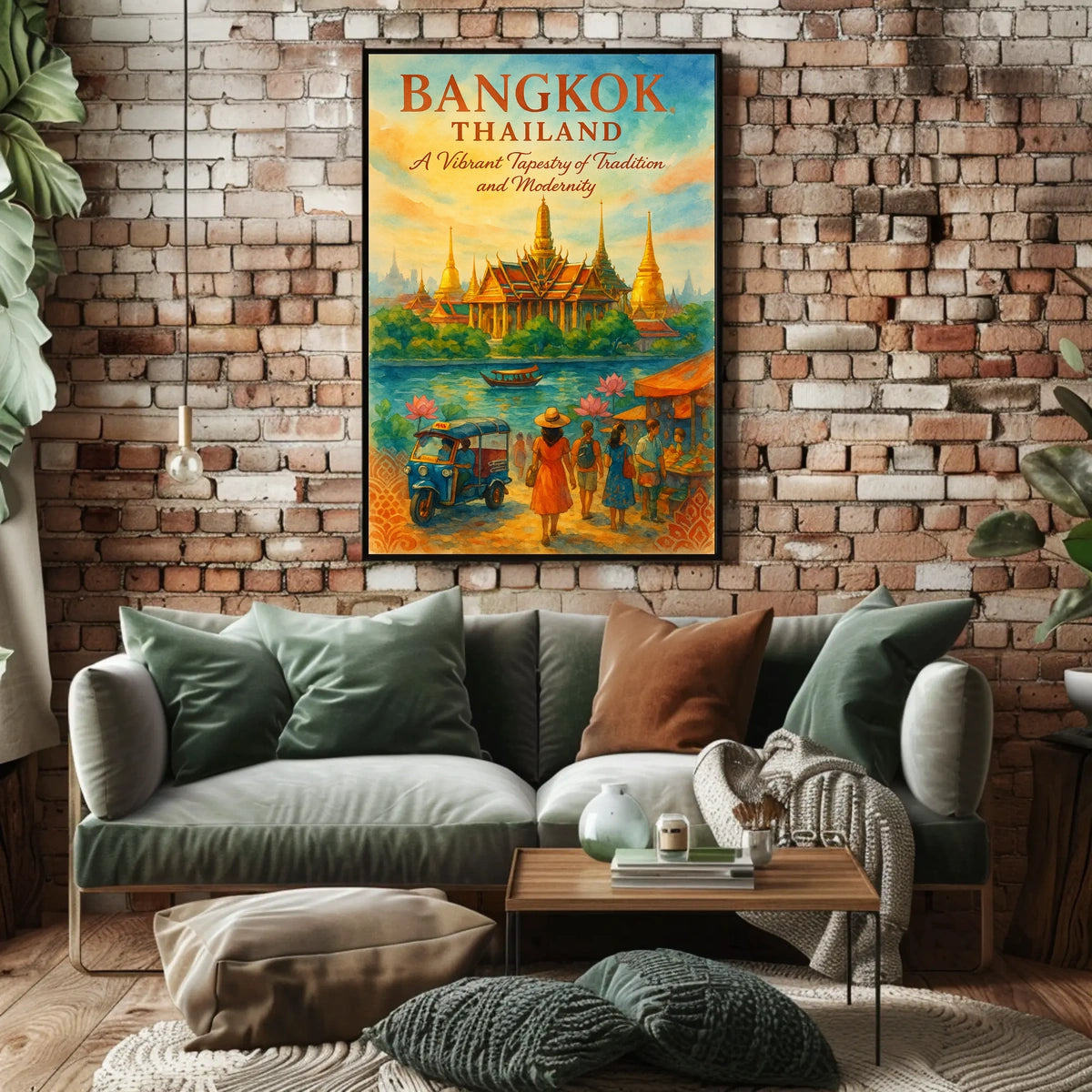 Bangkok Temple Adventure: Vibrant Travel Art Poster