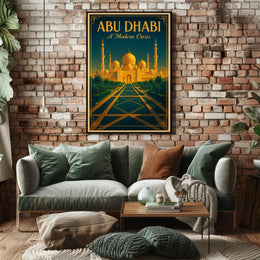 Abu Dhabi Grand Mosque Vintage Travel Poster