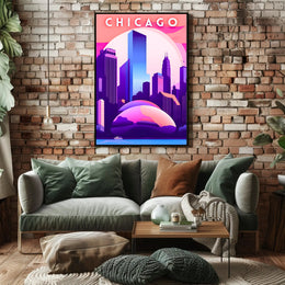 Chicago Skyline at Sunset: Urban Cityscape Poster