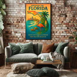 Florida Vacation Illustration Tropical Nature Poster