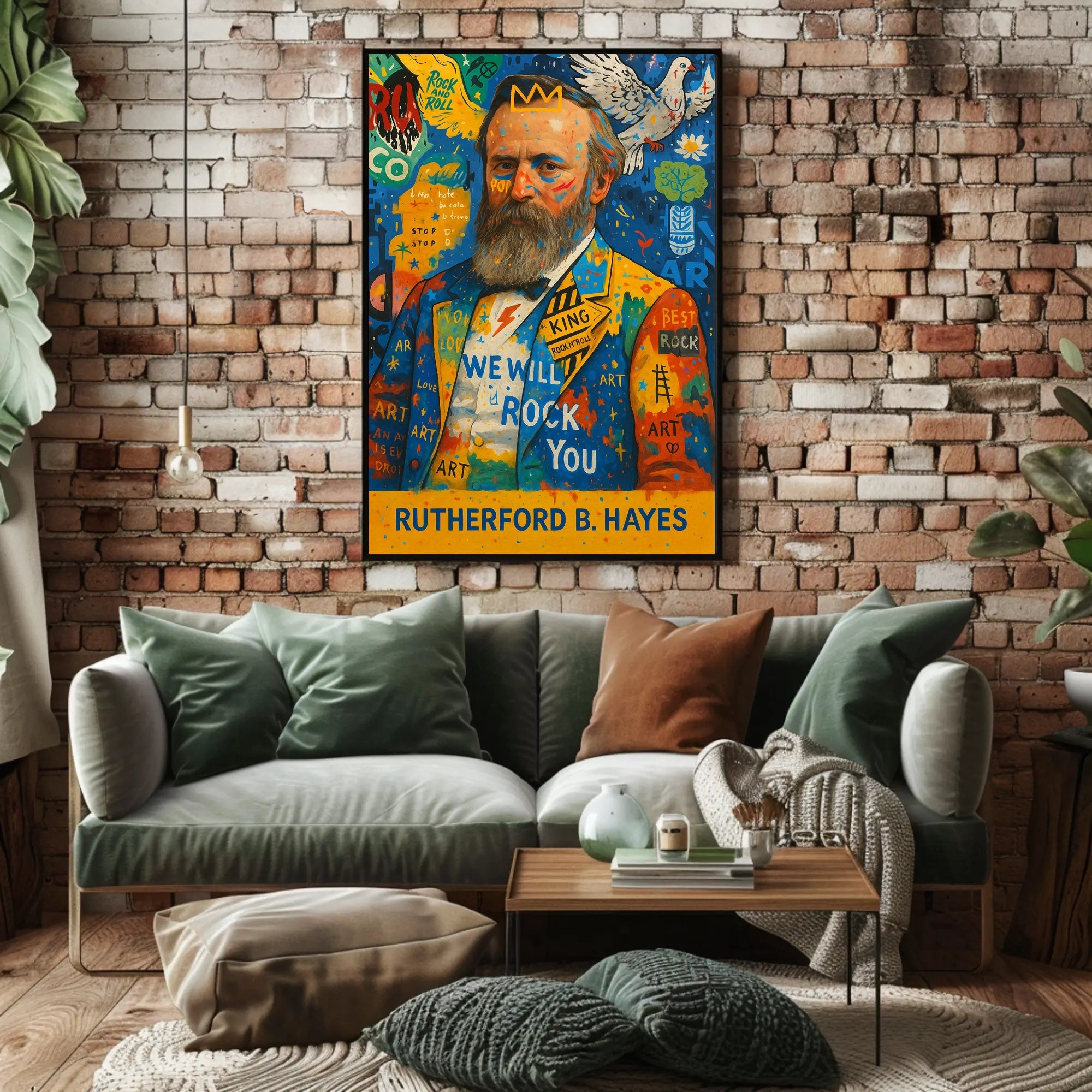 Colorful Bearded Man Portrait with Musical Elements Poster