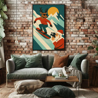 Holiday Adventure Snowboarding Reindeer Poster