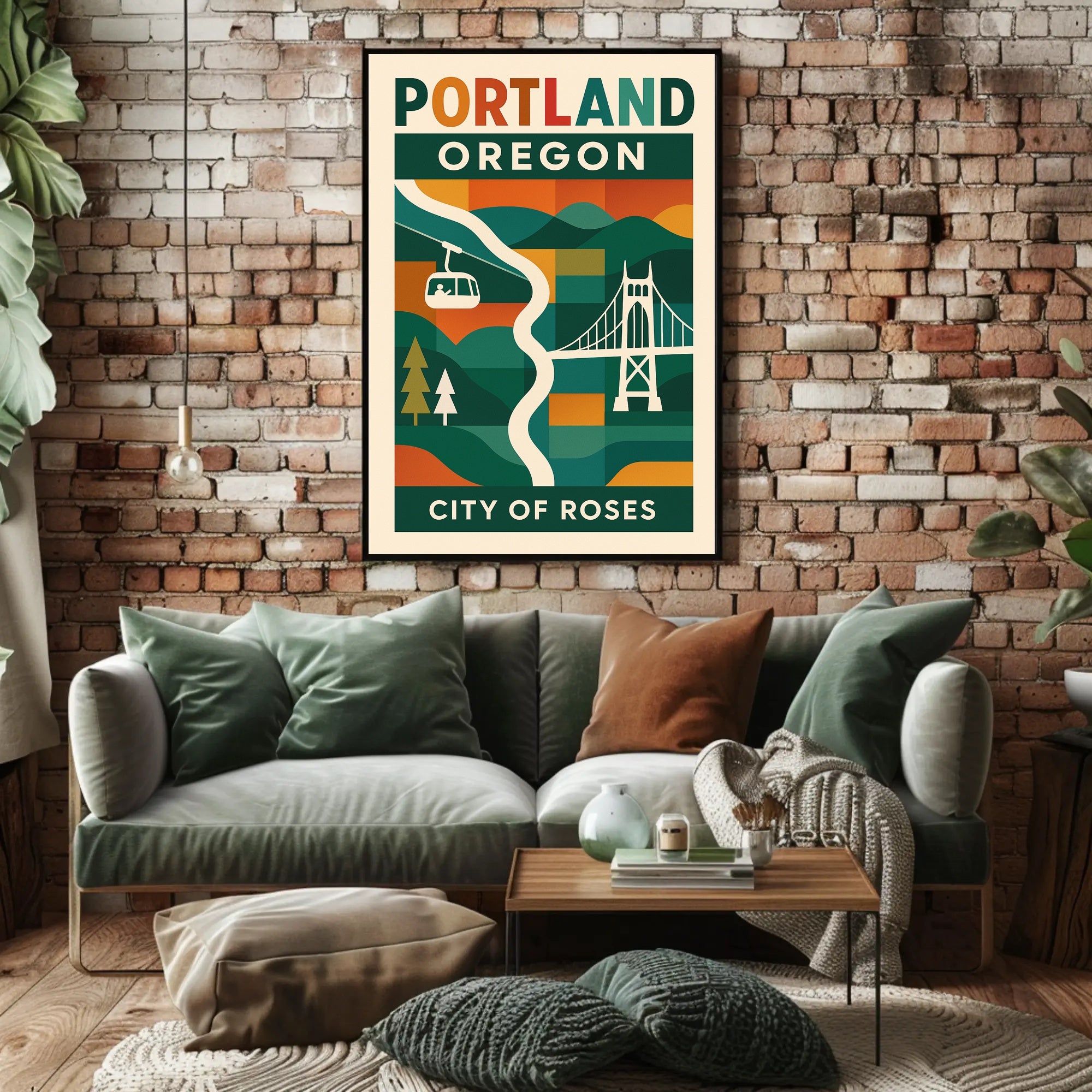 Portland Cityscape Vibrant Retro Travel Poster PosterGoat