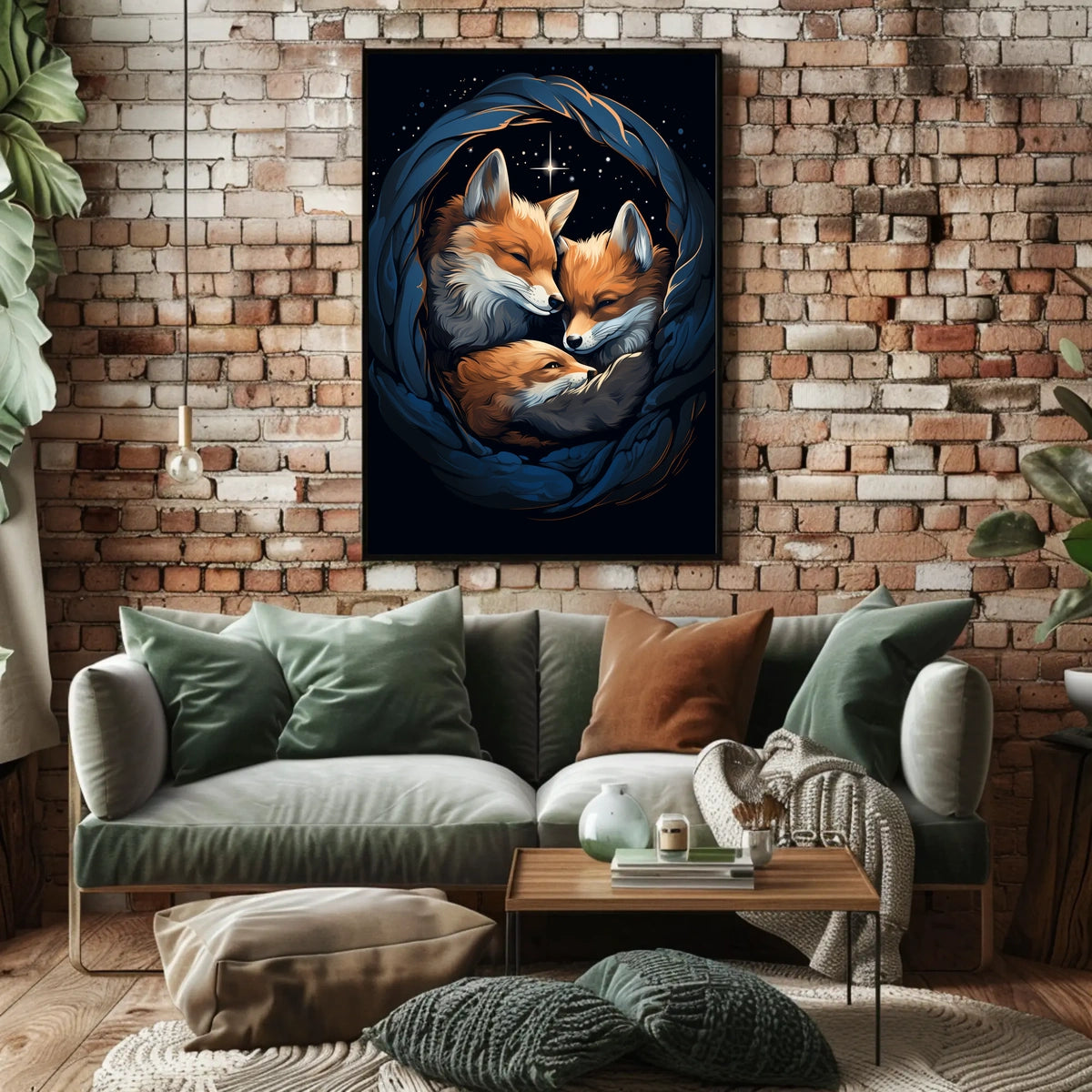 Starry Night With Foxes Poster