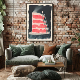 Climbing the Cake Poster Vintage Travel Wall Art