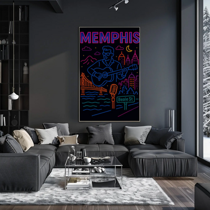 Memphis Beale Street Music Neon Line Art Poster