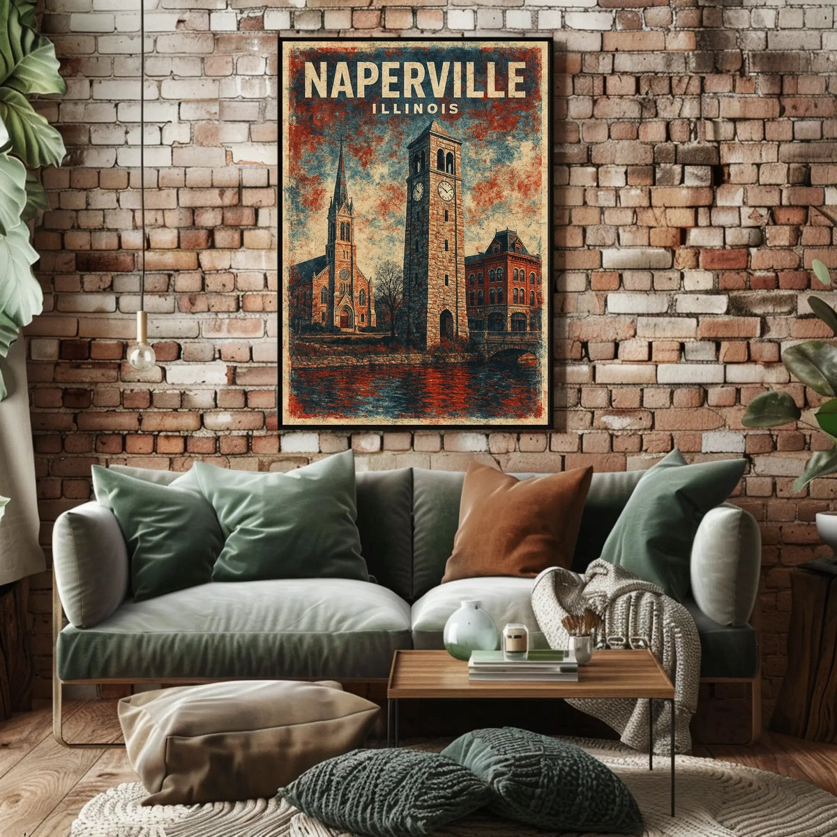 Naperville Skyline Illinois Cityscape Travel Minimalist Photography Realism Urban Collectors Poster