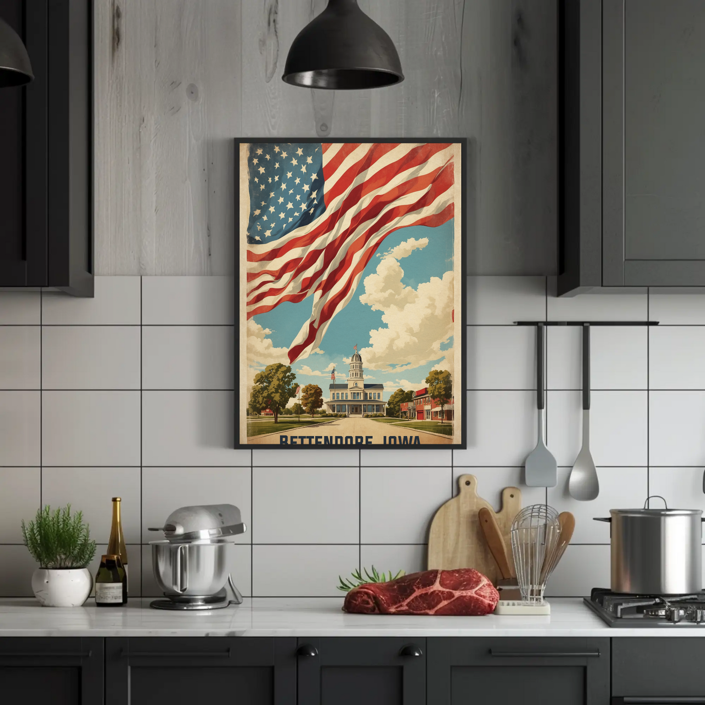 Bettendorf Iowa Town Hall Vintage Travel Poster