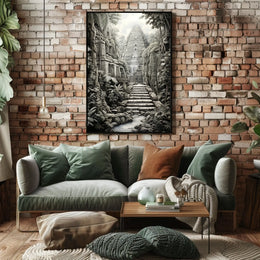 Ancient Jungle Pyramid Landscape Art: Cultural or Heritage Poster