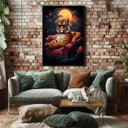 Tiger Lounges in Armchair Tropical Jungle Animal Poster