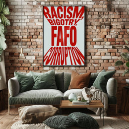 Bold Red Text Confrontational Political or Propaganda Poster