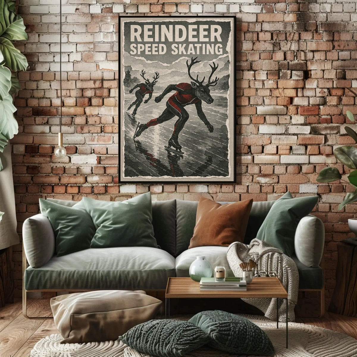 Reindeer Speed Skating: Whimsical Fantasy Sports Poster