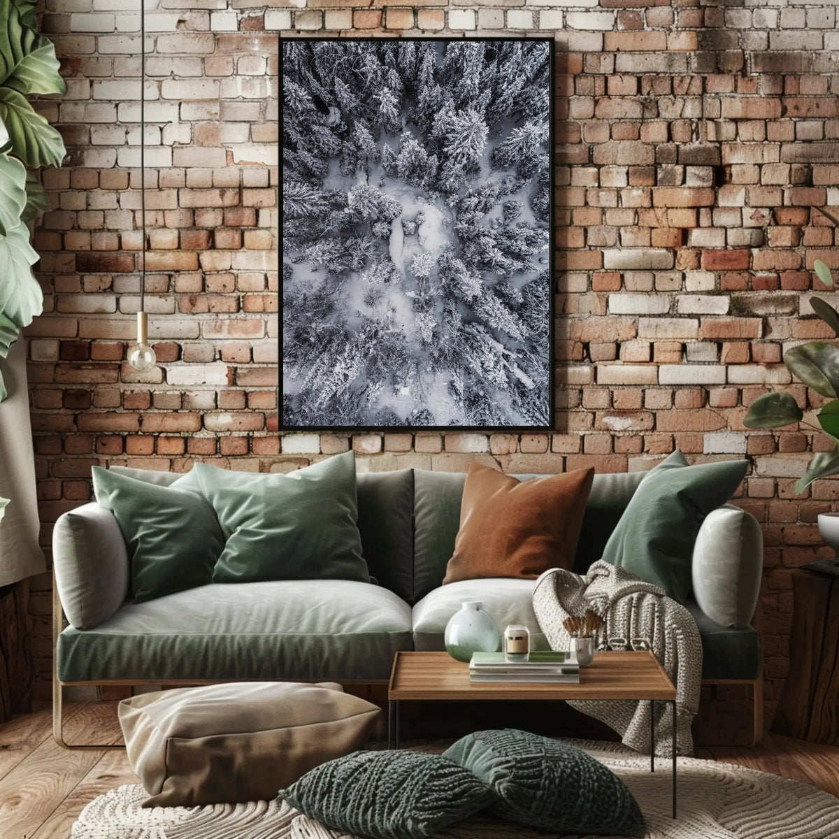 Winter Aerial Snowy Forest Scene National Park Poster