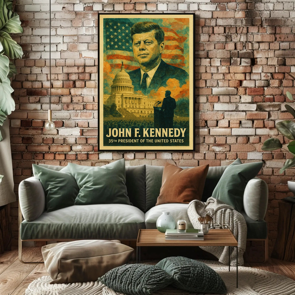 John F. Kennedy 35th President of the United States Layered Digital Collage Poster