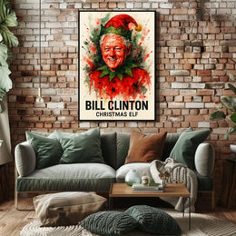 Bill Clinton Christmas Elf Holiday Political Poster