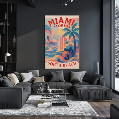 Miami South Beach Pastel Art Deco Retro Style Poster