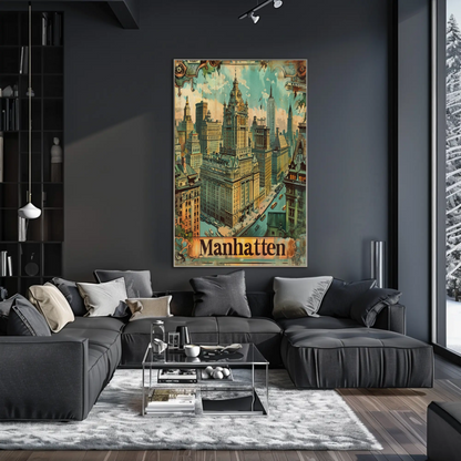 Manhattan Cityscape Vintage Skyscraper View Travel Poster Travel Poster