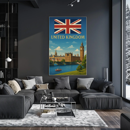 Majestic United Kingdom Iconic Landmarks Vintage-Style Travel Poster