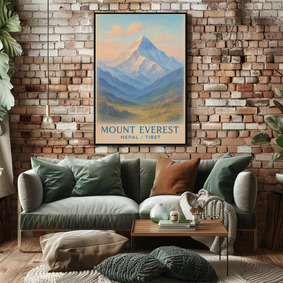 Mount Everest Vintage Illustration Serene Travel Pastel Himalayan Snowcapped Majesty Adventure Lovers Poster