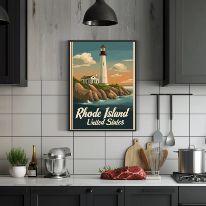 Rhode Island - Coastal Lighthouse Vintage Travel Poster
