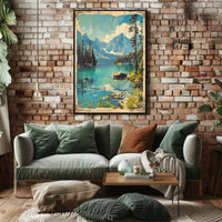 Serene Mountain Lake Travel Poster Landscape Print